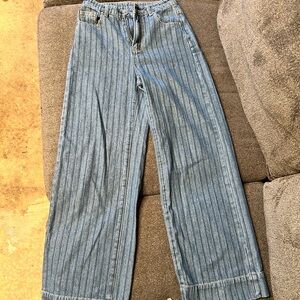 SHEIN Blue Striped Wide Leg Jeans